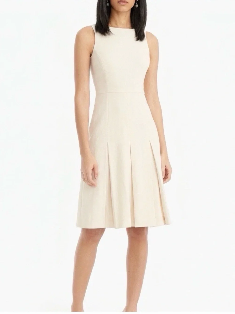 J. Crew Cream Sleeveless Pleated A-Line Dress
